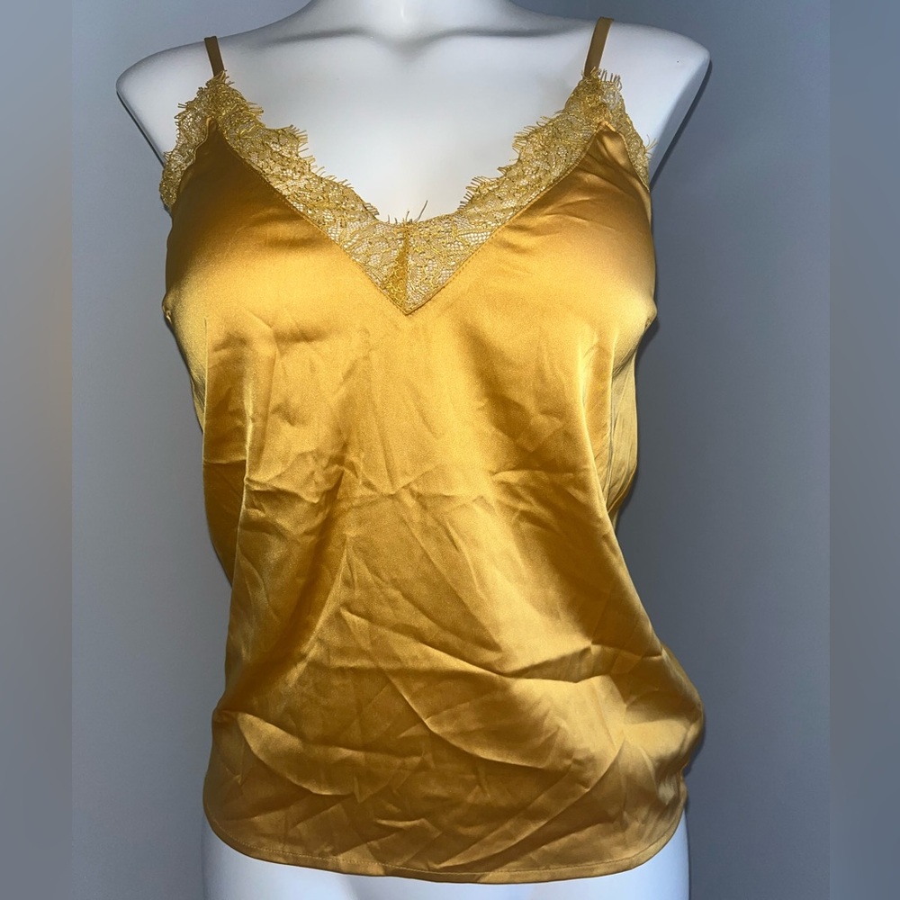 NA-KD Yellow Gold Plain Lace Singlet Top Spaghetti Stap BNWT